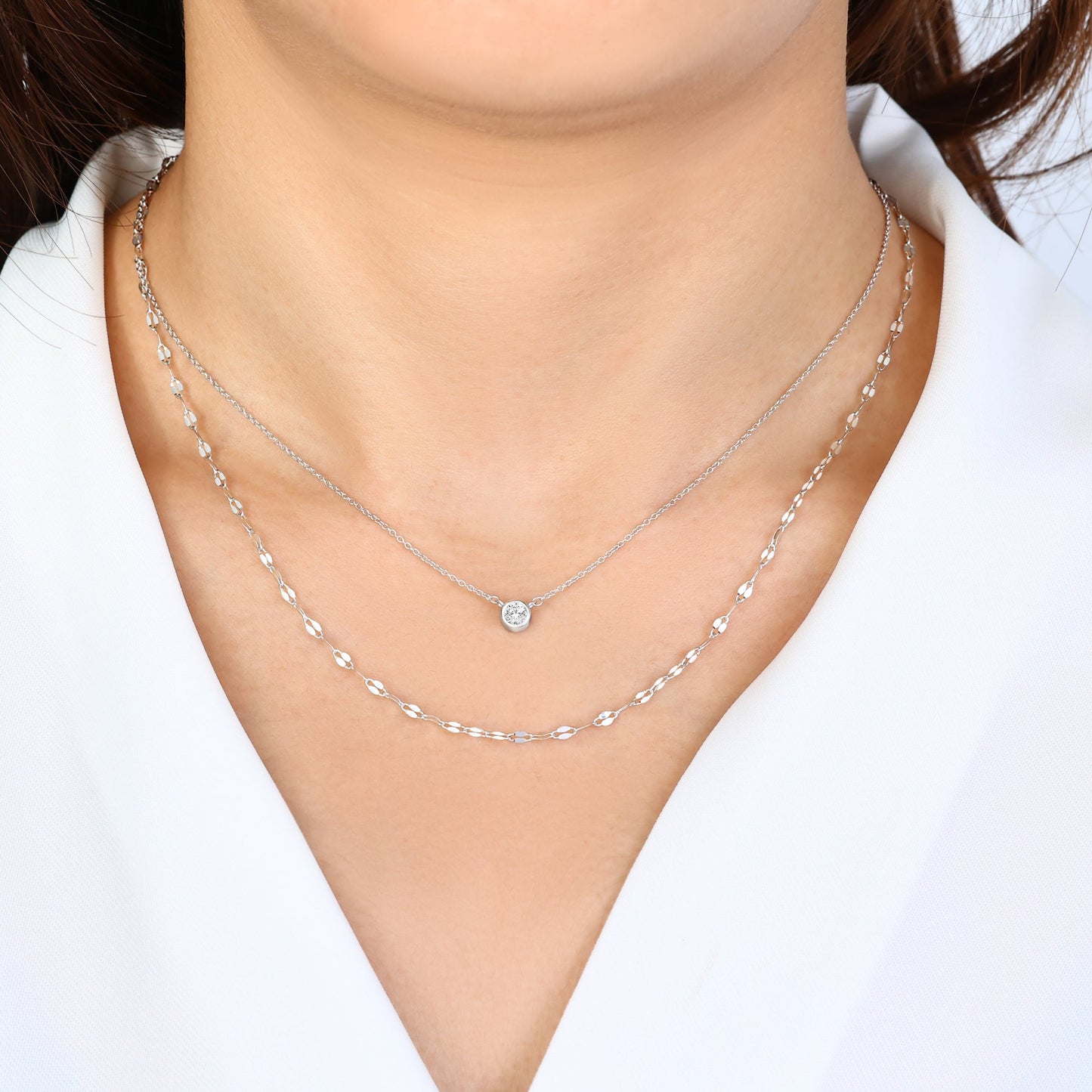 Mint & Lily Classic Bezel Necklace and Petal Chain Set