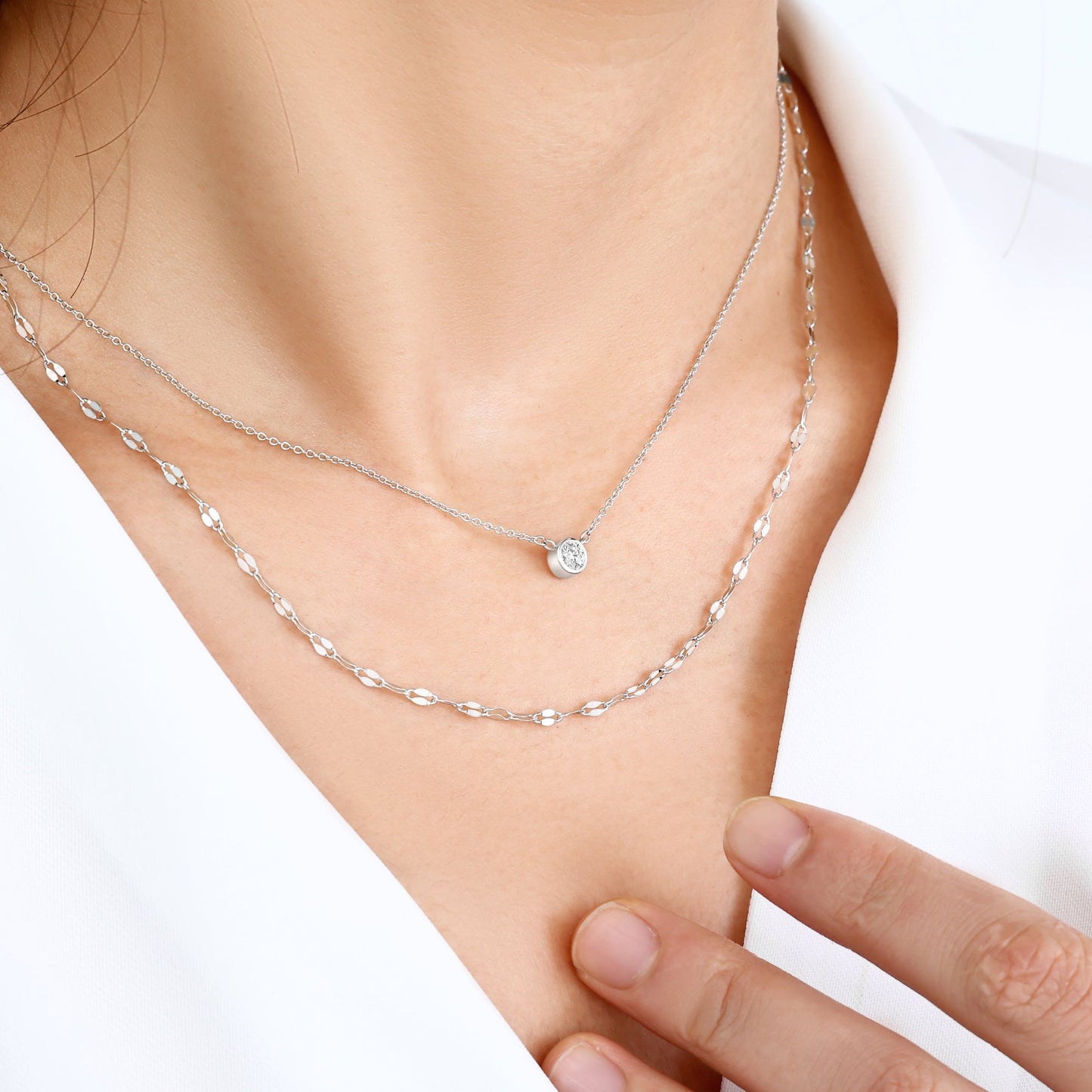 Mint & Lily Classic Bezel Necklace and Petal Chain Set
