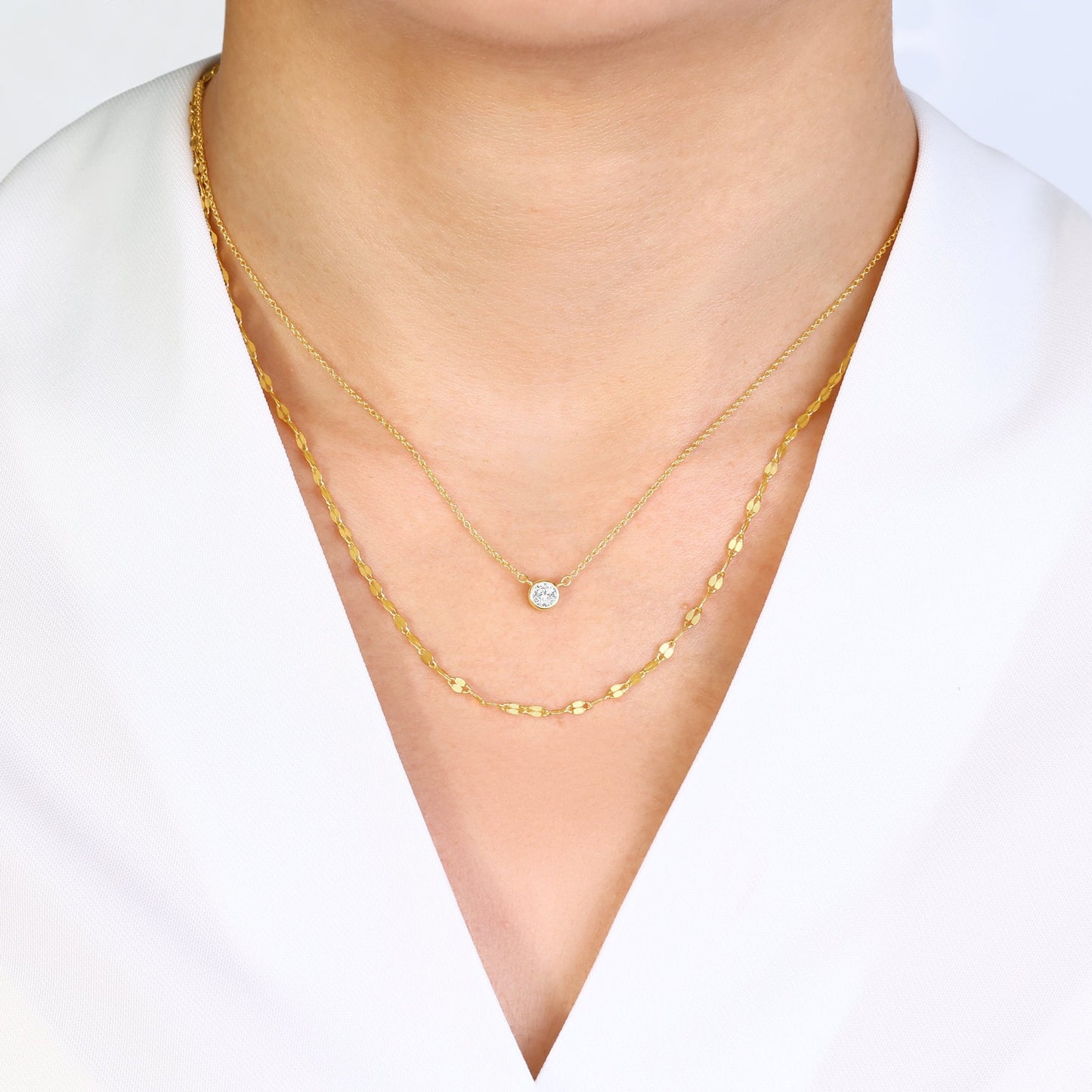 Mint & Lily Classic Bezel Necklace and Petal Chain Set
