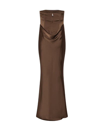 Long Corsage Dress Chicory Coffee