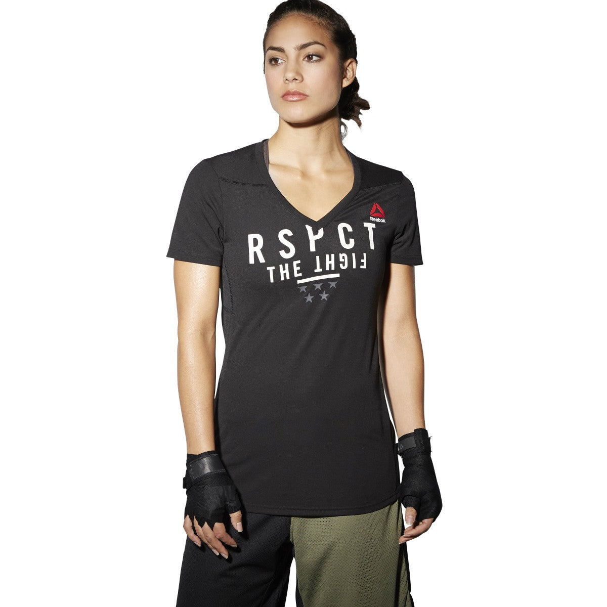 Reebok Women's Train Like A Fighter Perf Short Sleeve V Tee