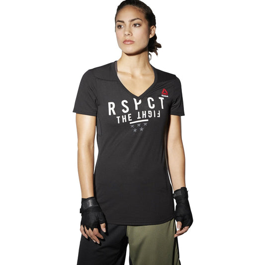 Reebok Women's Train Like A Fighter Perf Short Sleeve V Tee