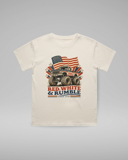 Red White and Rumble Tee - Vintage Cream