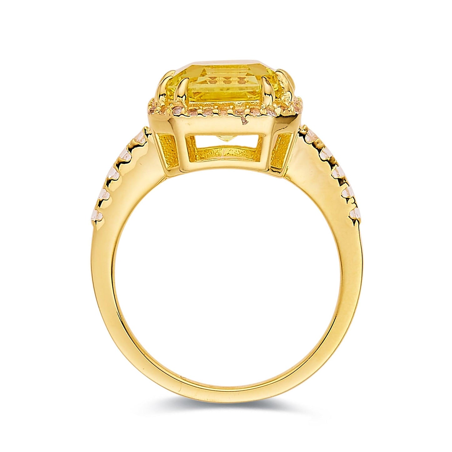 4.00 Ct Cushion Lab Grown Yellow Sapphire Prong 18k Yellow Gold Over Silver Halo Statement Ring