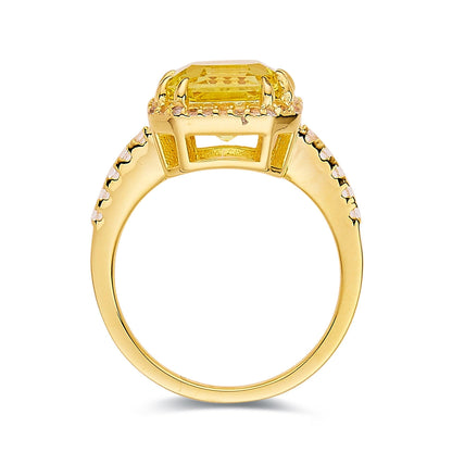 4.00 Ct Cushion Lab Grown Yellow Sapphire Prong 18k Yellow Gold Over Silver Halo Statement Ring