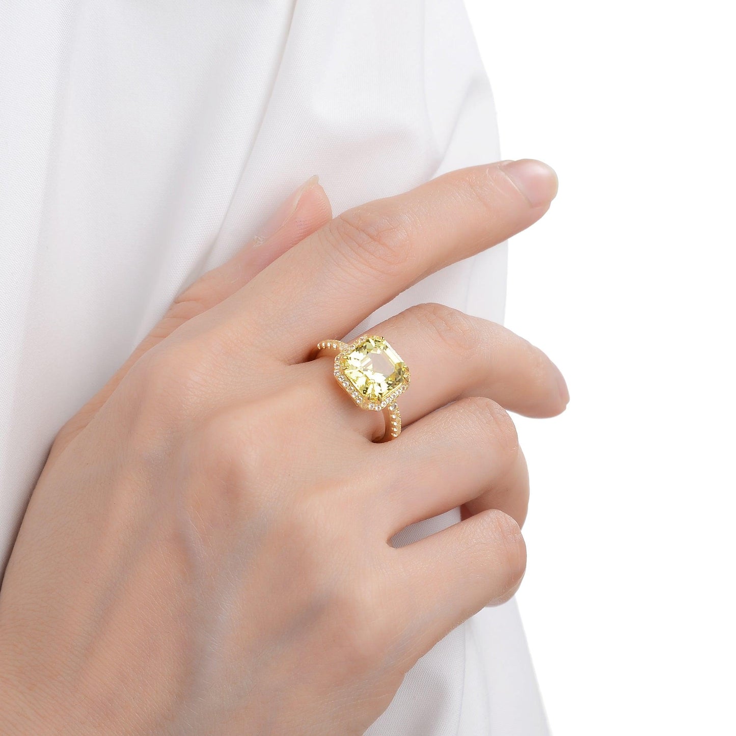 4.00 Ct Cushion Lab Grown Yellow Sapphire Prong 18k Yellow Gold Over Silver Halo Statement Ring
