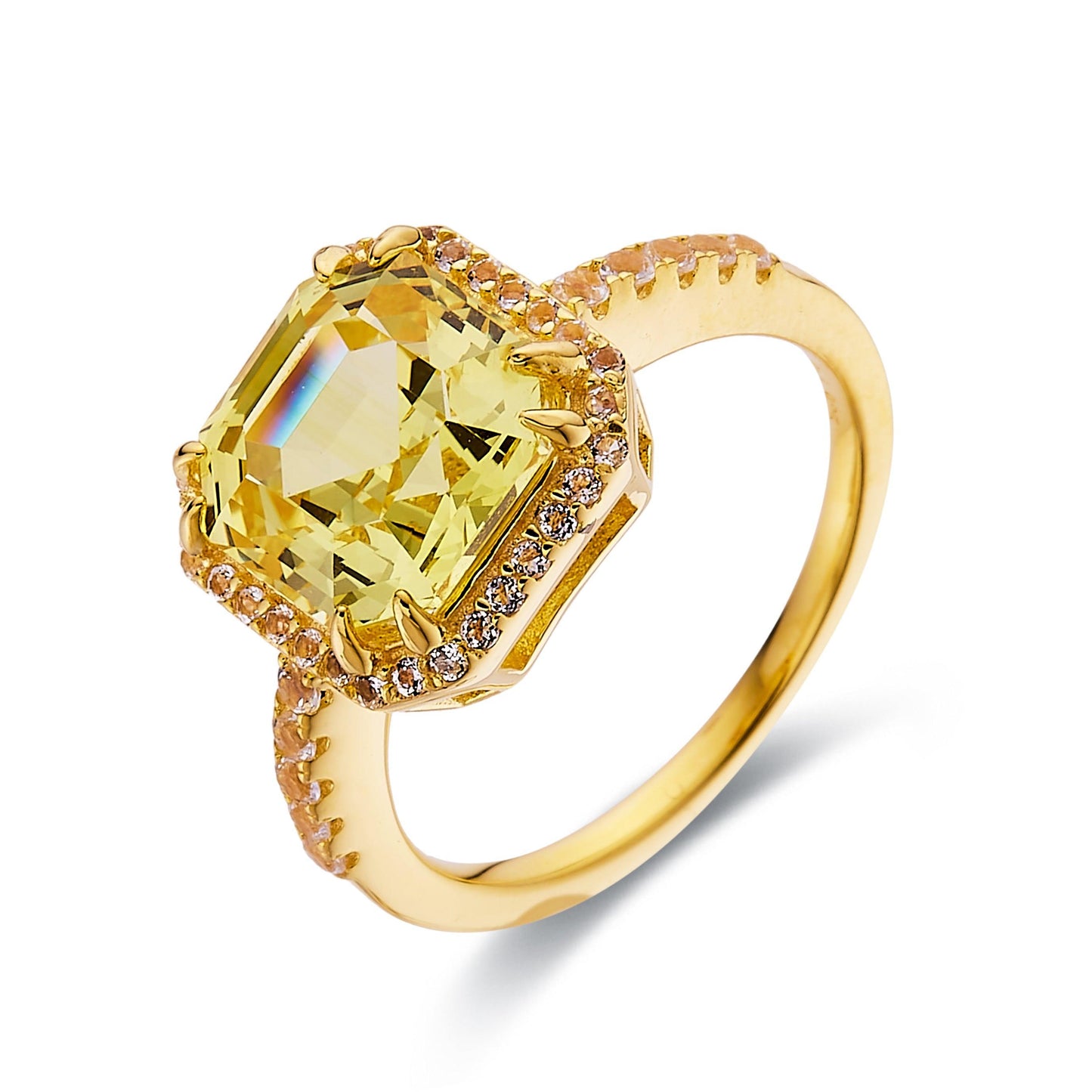 4.00 Ct Cushion Lab Grown Yellow Sapphire Prong 18k Yellow Gold Over Silver Halo Statement Ring