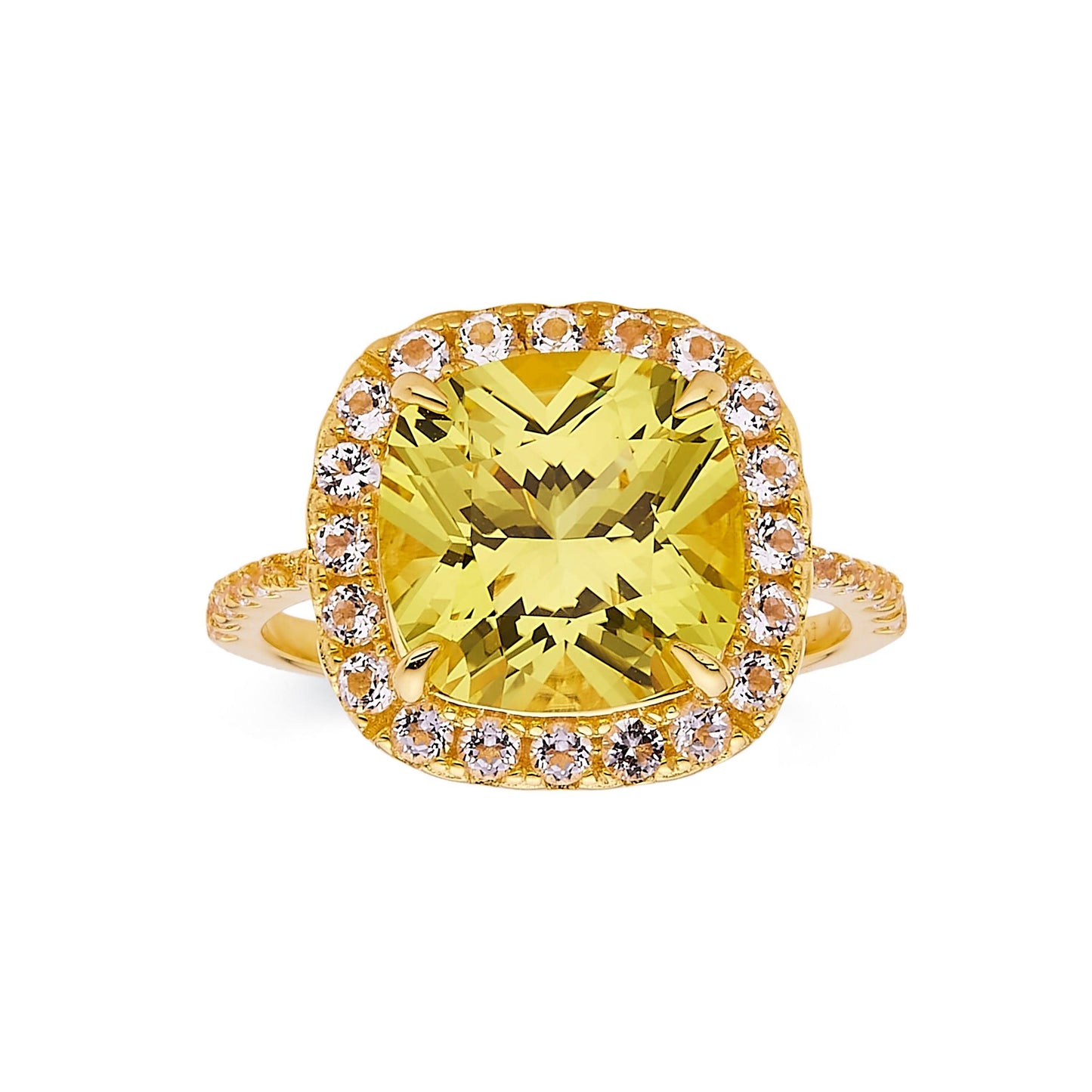 4.00 Ct Cushion Yellow Sapphire Prong 18k Yellow Gold Over Silver Halo Statement Ring