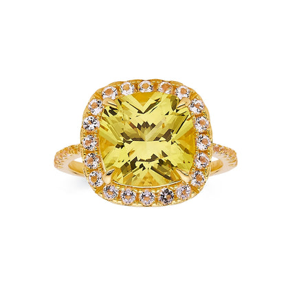 4.00 Ct Cushion Yellow Sapphire Prong 18k Yellow Gold Over Silver Halo Statement Ring