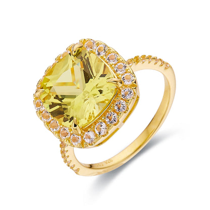 4.00 Ct Cushion Yellow Sapphire Prong 18k Yellow Gold Over Silver Halo Statement Ring