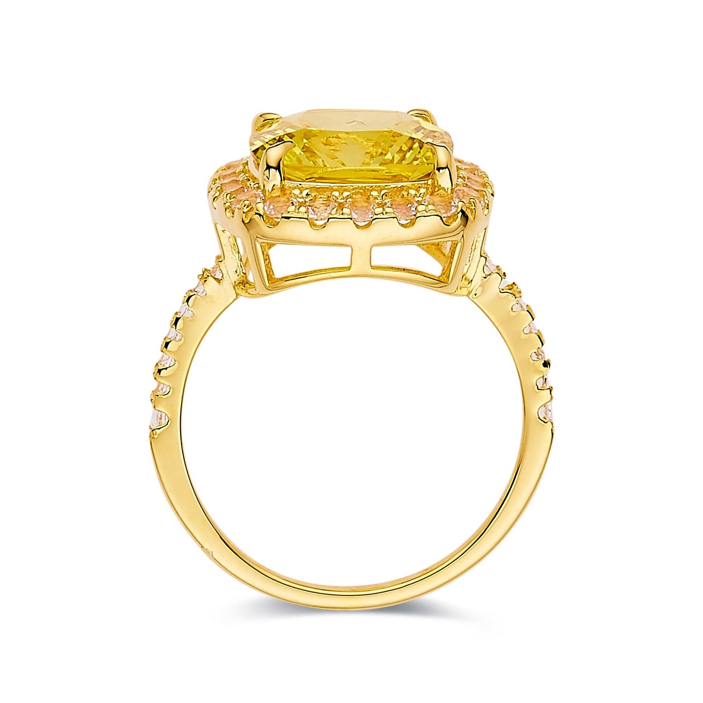 4.00 Ct Cushion Yellow Sapphire Prong 18k Yellow Gold Over Silver Halo Statement Ring