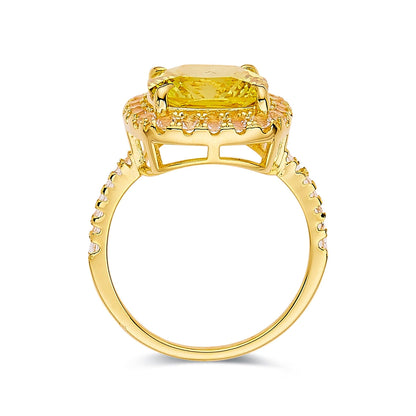 4.00 Ct Cushion Yellow Sapphire Prong 18k Yellow Gold Over Silver Halo Statement Ring