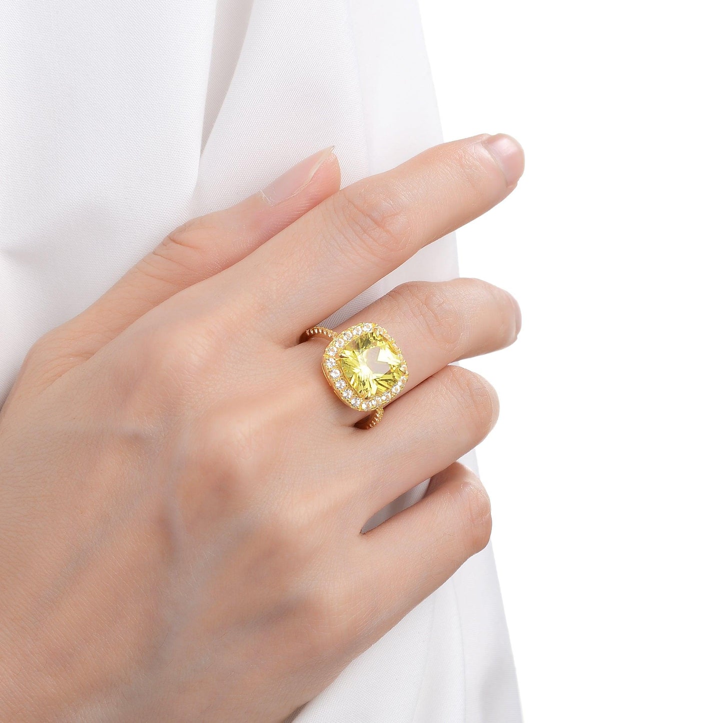 4.00 Ct Cushion Yellow Sapphire Prong 18k Yellow Gold Over Silver Halo Statement Ring