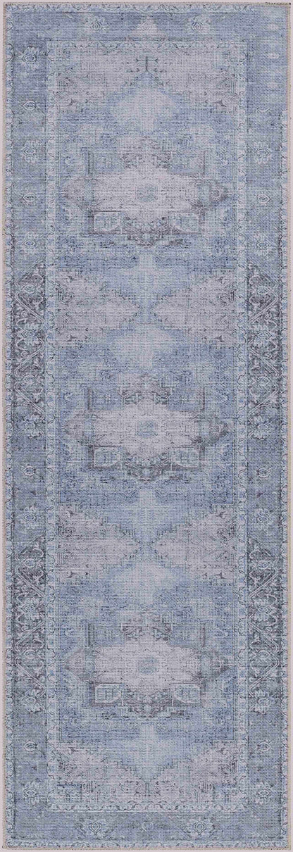 Ice Blue Flat Pile Washable Rug - Clearance