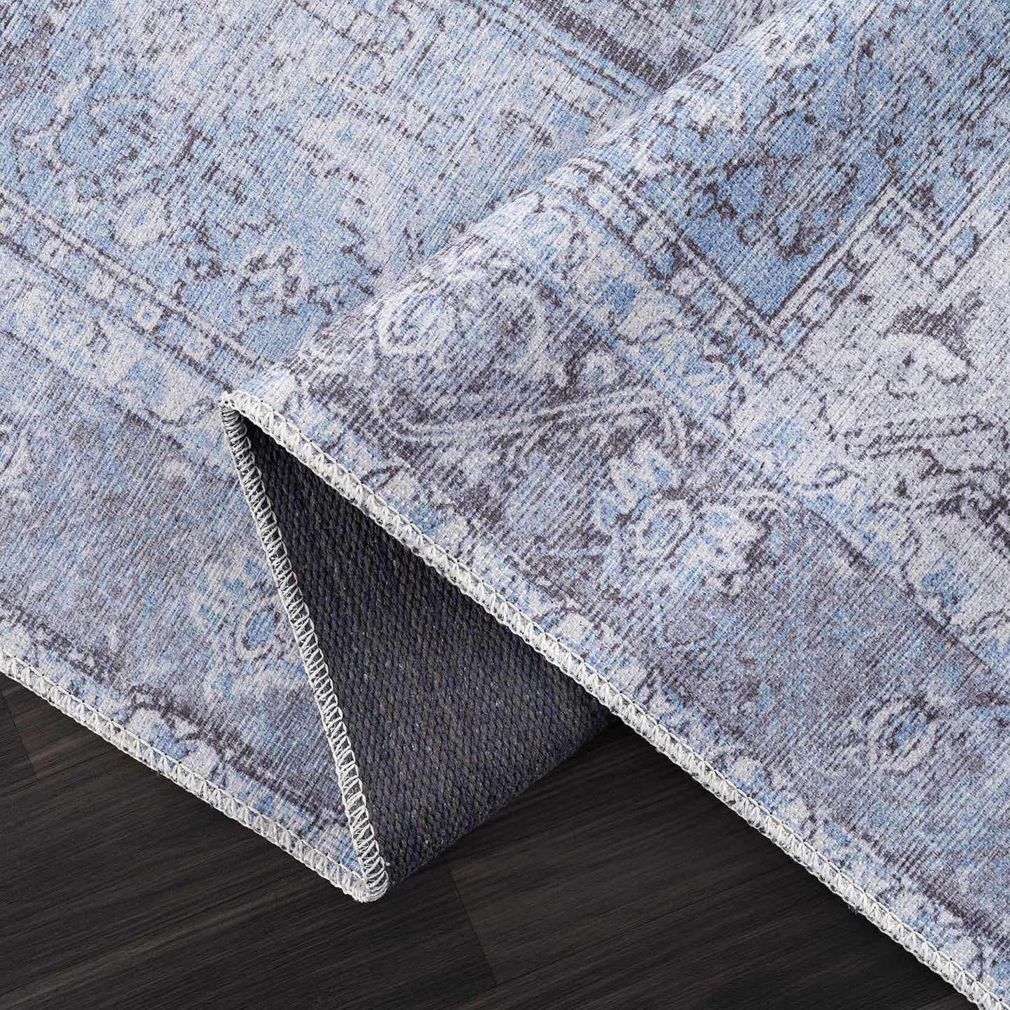 Ice Blue Flat Pile Washable Rug - Clearance