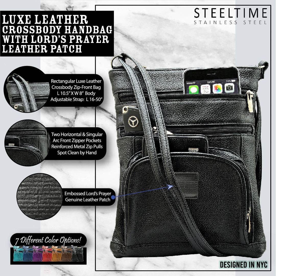 SteelTime Unisex Leather Crossbody Bag With Serenity Prayer