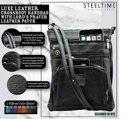 SteelTime Unisex Leather Crossbody Bag With Serenity Prayer