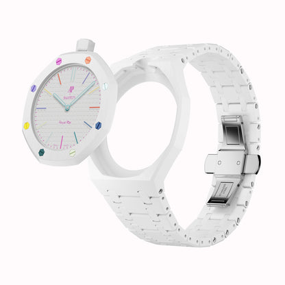 AP x Swatch Royal Pop Integrated Link Bracelet Band – Arctic White – Vertical Crown Edition | Waloo Watch Bands