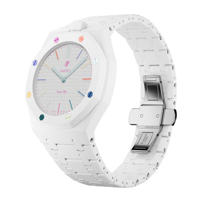 AP x Swatch Royal Pop Integrated Link Bracelet Band – Arctic White – Vertical Crown Edition | Waloo Watch Bands