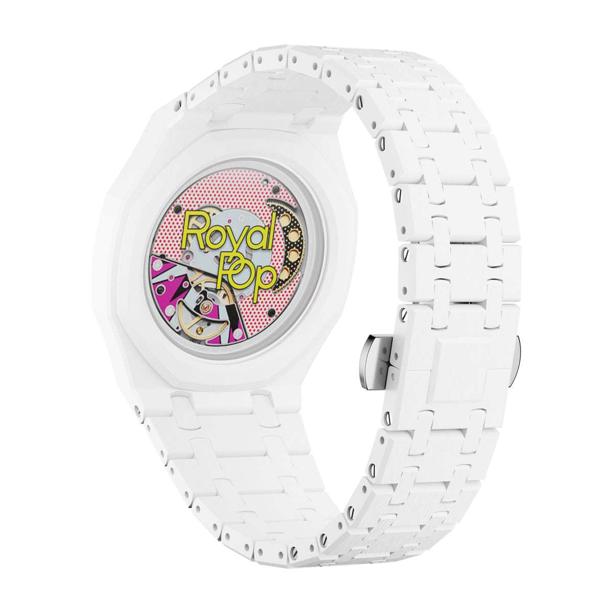 AP x Swatch Royal Pop Integrated Link Bracelet Band – Arctic White – Vertical Crown Edition | Waloo Watch Bands