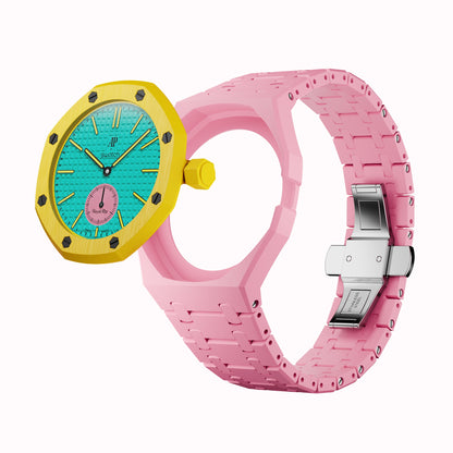 AP x Swatch Royal Pop Integrated Link Bracelet Band – Bubblegum Pop – Classic Crown Edition | Waloo Watch Bands