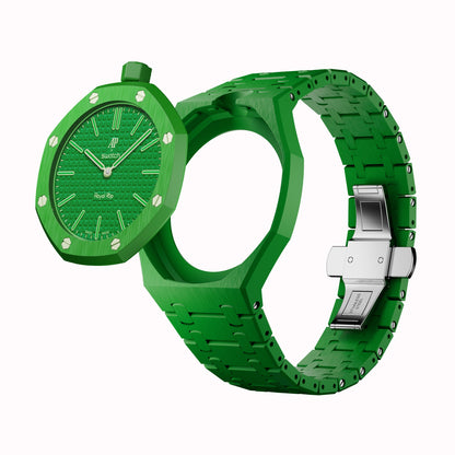 AP x Swatch Royal Pop Integrated Link Bracelet Band – Emerald Green – Vertical Crown Edition | Waloo Watch Bands