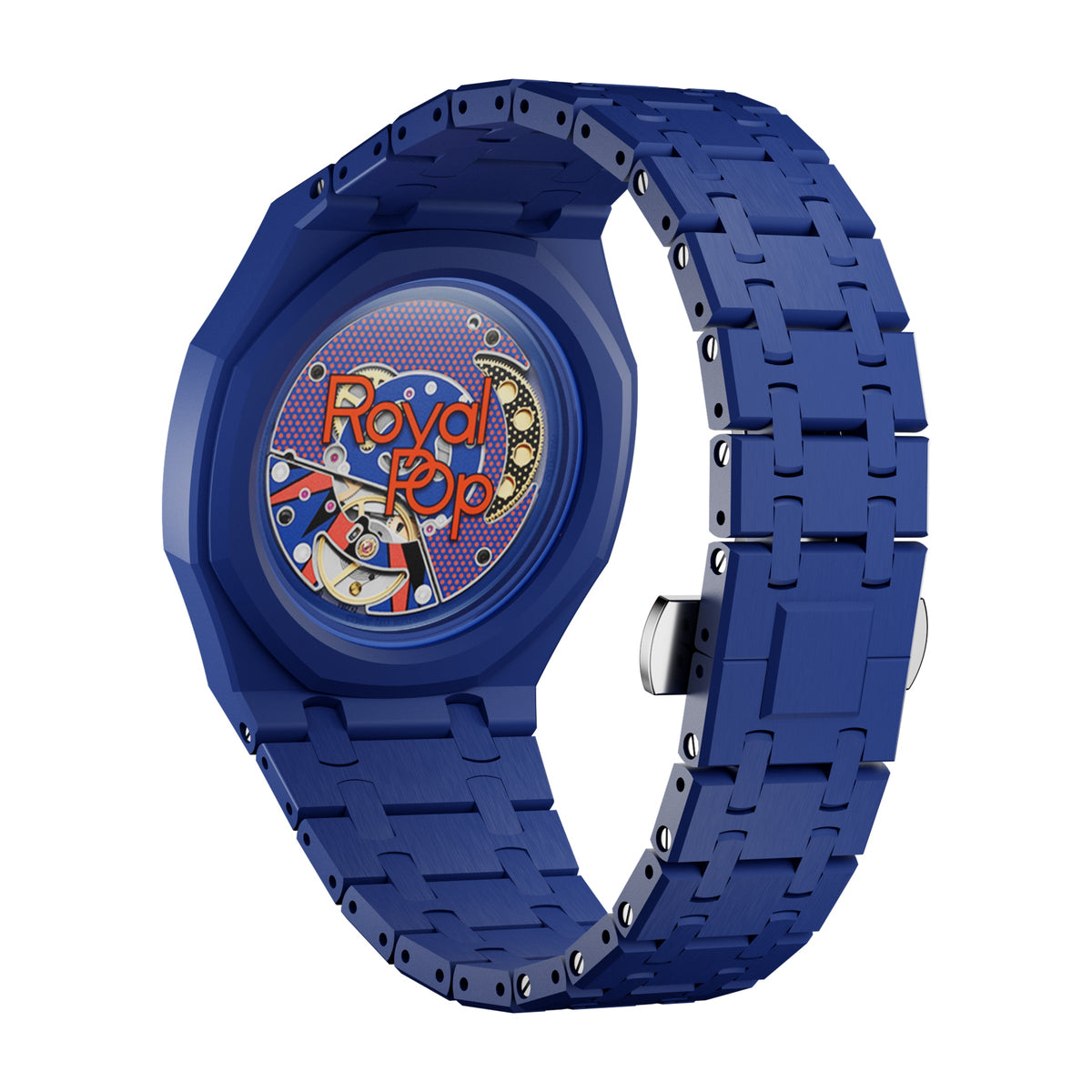 AP x Swatch Royal Pop Integrated Link Bracelet Band – Ocean Navy – Vertical Crown Edition | Waloo Watch Bands