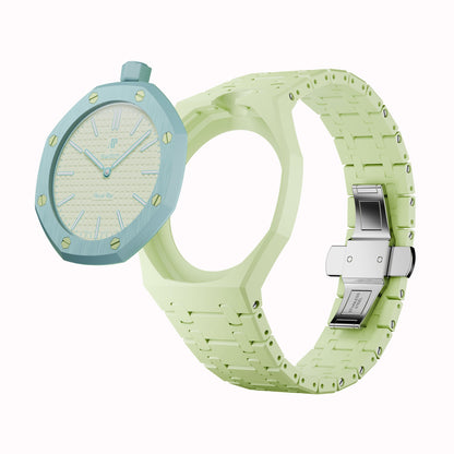AP x Swatch Royal Pop Integrated Link Bracelet Band – Pistachio Mint – Vertical Crown Edition | Waloo Watch Bands