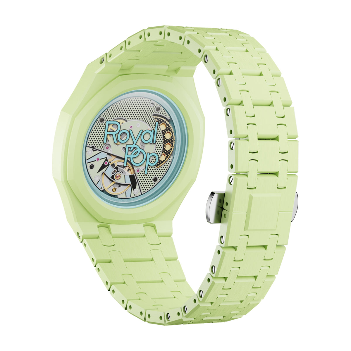 AP x Swatch Royal Pop Integrated Link Bracelet Band – Pistachio Mint – Vertical Crown Edition | Waloo Watch Bands