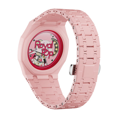 AP x Swatch Royal Pop Integrated Link Bracelet Band – Rosé Pink – Vertical Crown Edition | Waloo Watch Bands