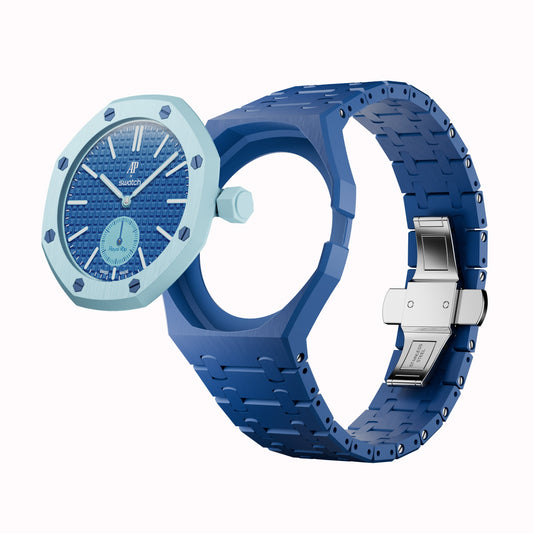 AP x Swatch Royal Pop Integrated Link Bracelet Band – Sky Blue – Classic Crown Edition | Waloo Watch Bands