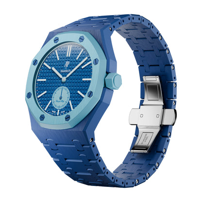 AP x Swatch Royal Pop Integrated Link Bracelet Band – Sky Blue – Classic Crown Edition | Waloo Watch Bands