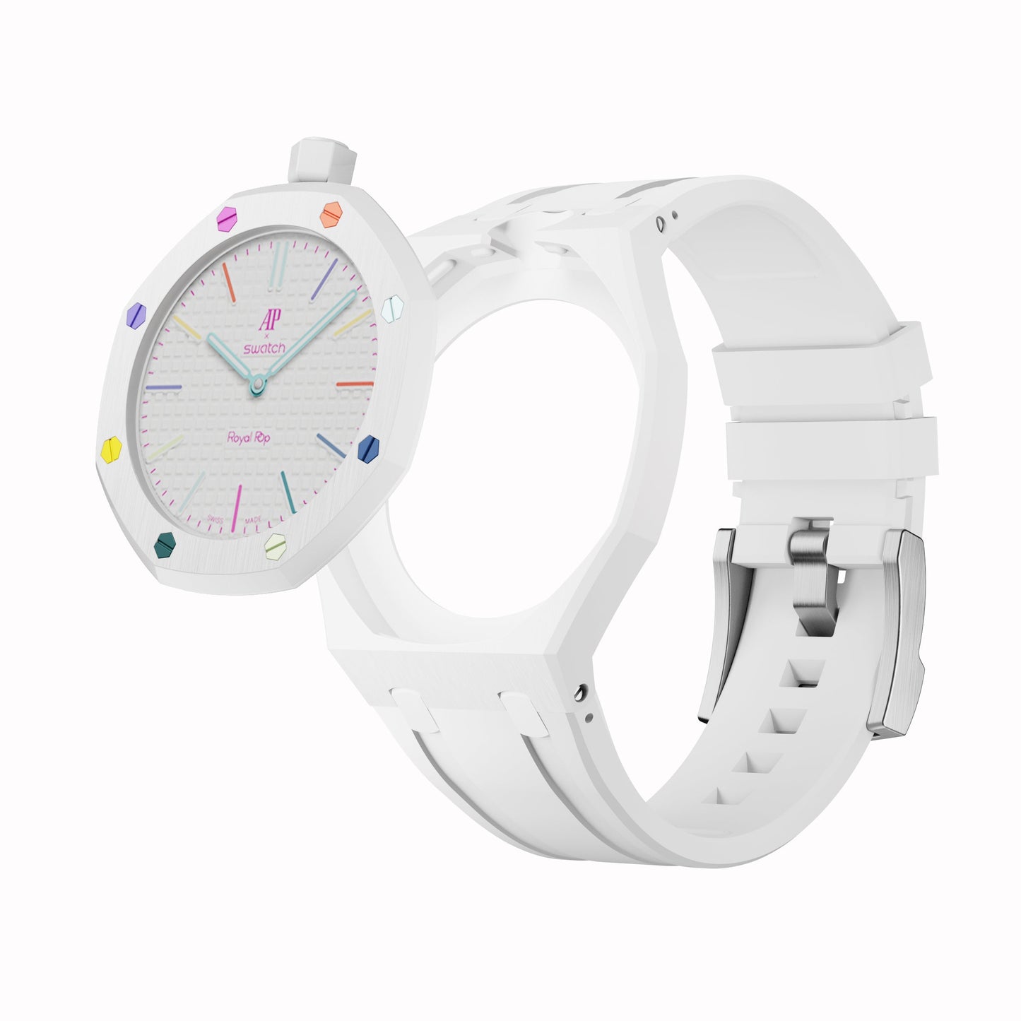AP x Swatch Royal Pop Performance Band – Arctic White – Vertical Crown Edition | Waloo Watch Bands