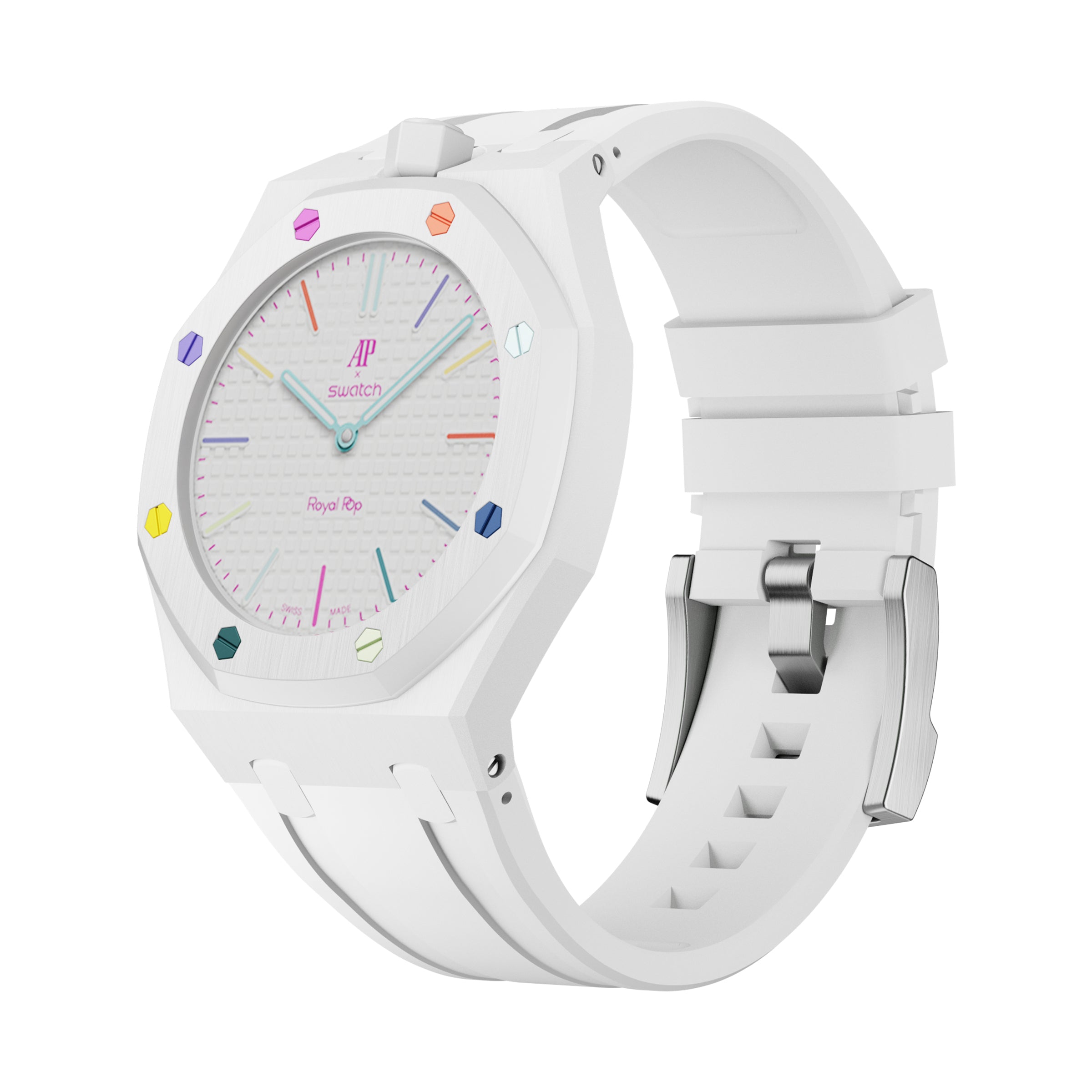 AP x Swatch Royal Pop Performance Band – Arctic White – Vertical