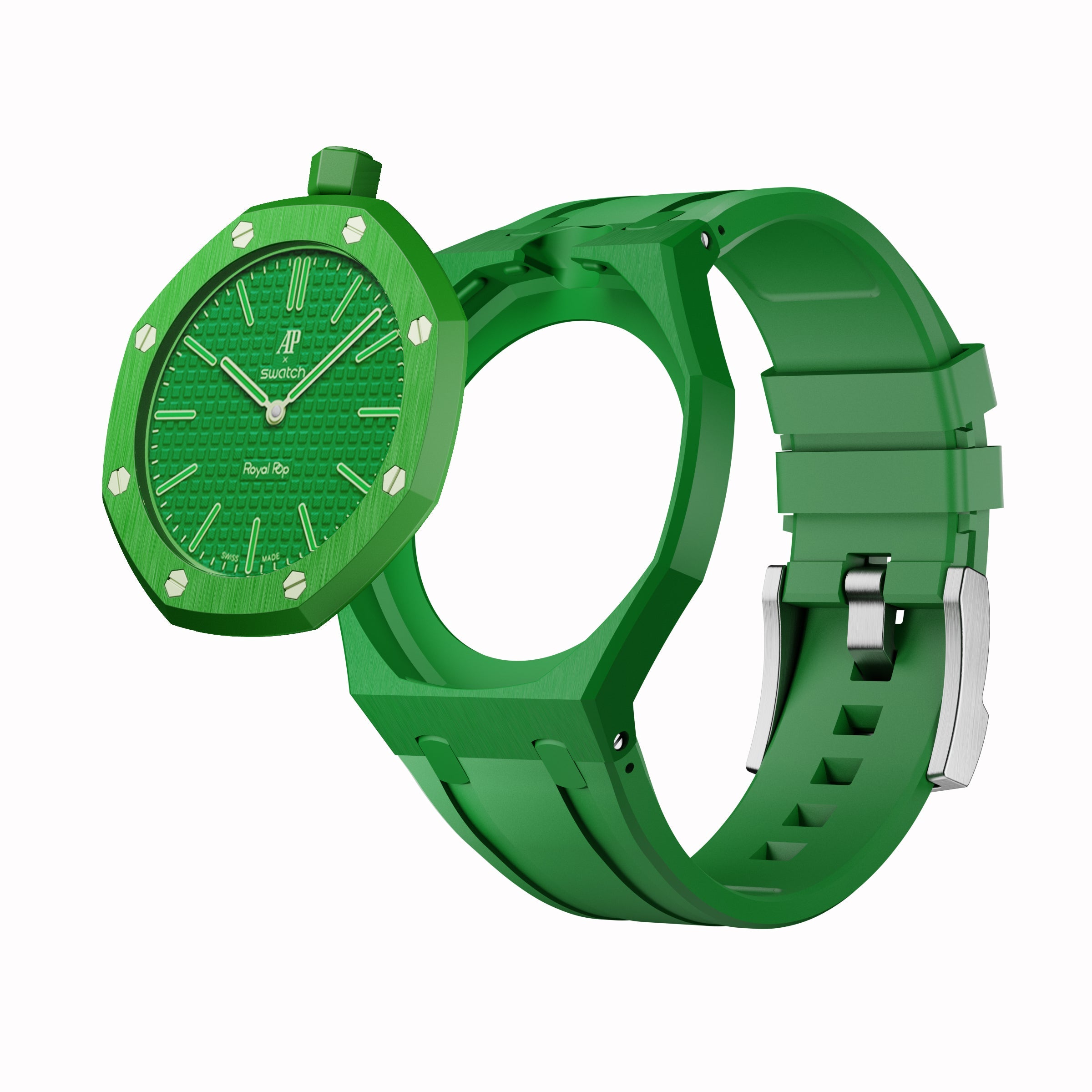 Swatch × AP ロイヤルポップ用 カスタム バンド ロイヤルポップ 緑 AP x Swatch Royal Pop Performance Band – Emerald Green – Vertical