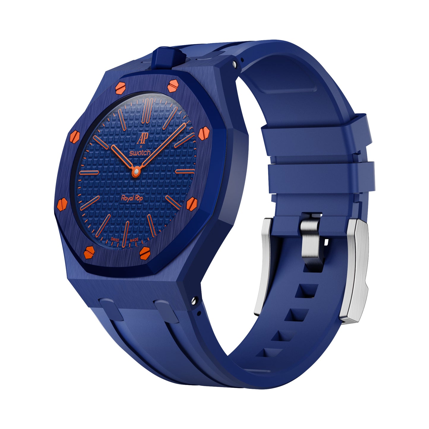 AP x Swatch Royal Pop Performance Band – Ocean Navy – Vertical Crown Edition | Waloo Watch Bands
