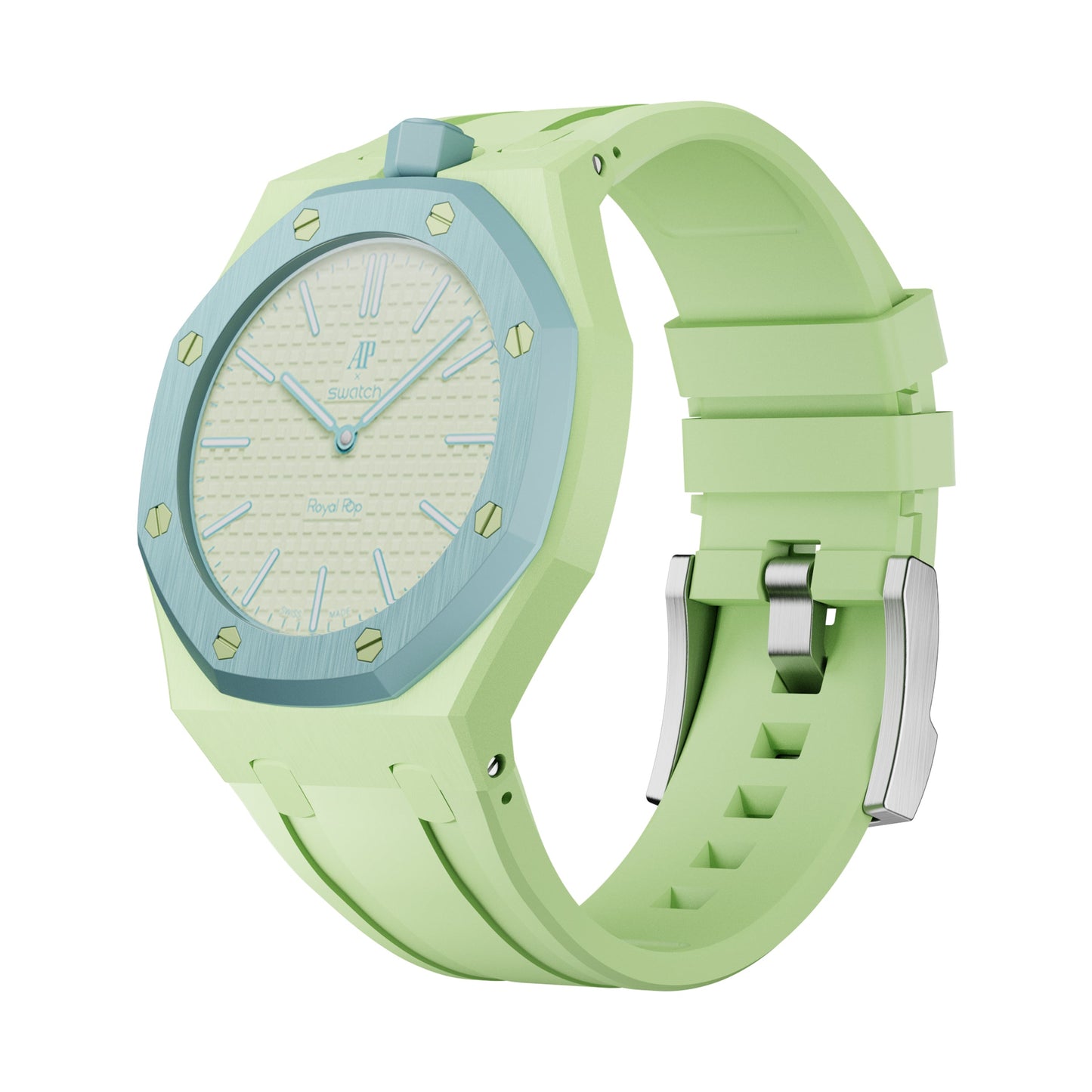 AP x Swatch Royal Pop Performance Band – Pistachio Mint – Vertical Crown Edition | Waloo Watch Bands