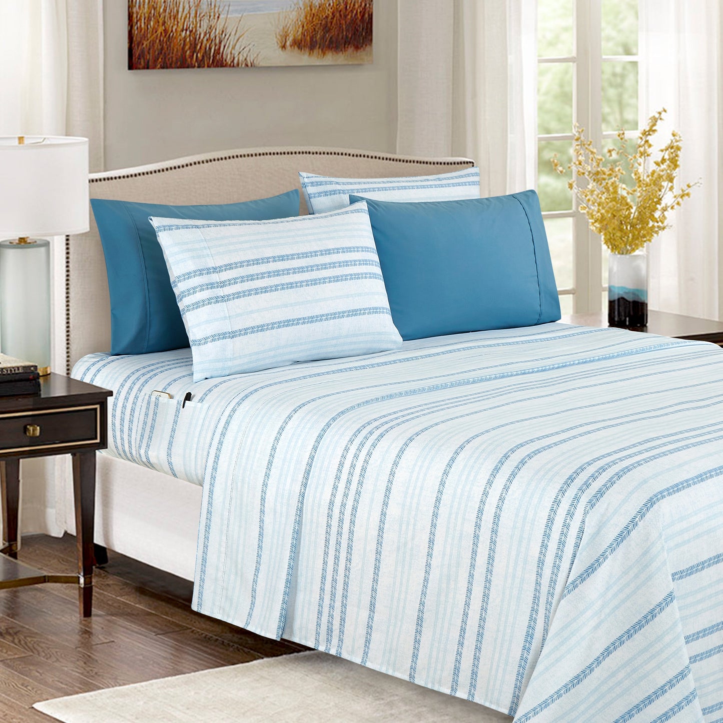 Mocassi 6-Piece Floral and Stripe Pattern Sheet Set - Soft as a Hotel Premium Quality Bedding