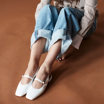 Athena Mary Jane Flats - White