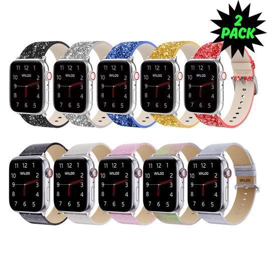 Waloo 2-Pack Leather Bling & Shiny Brilliance Leather Bands For Apple Watch