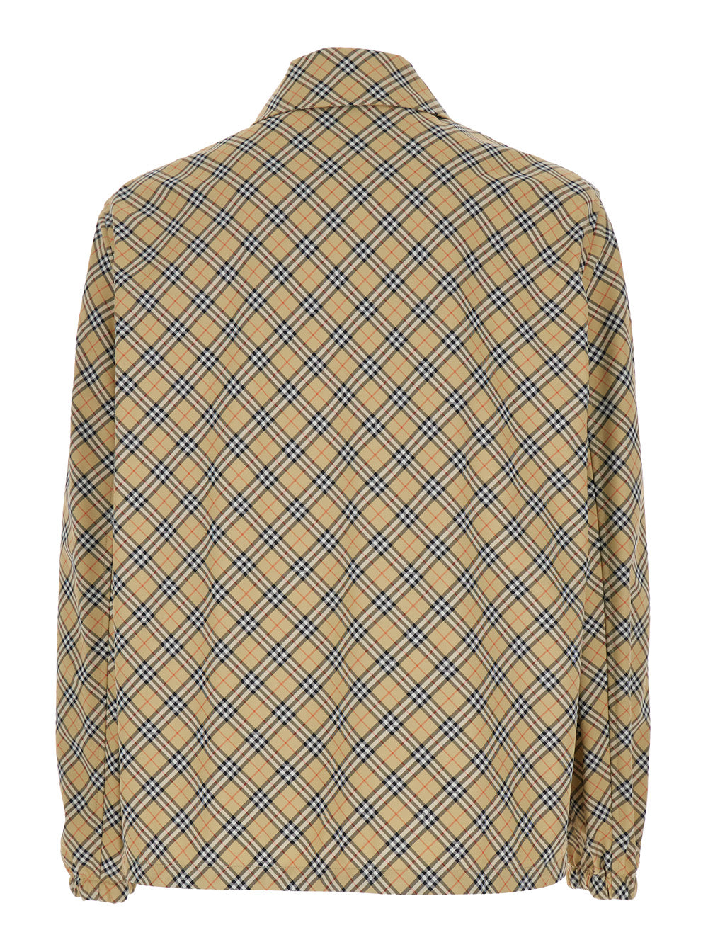 Beige Jacket With Classic Collar and Check Motif