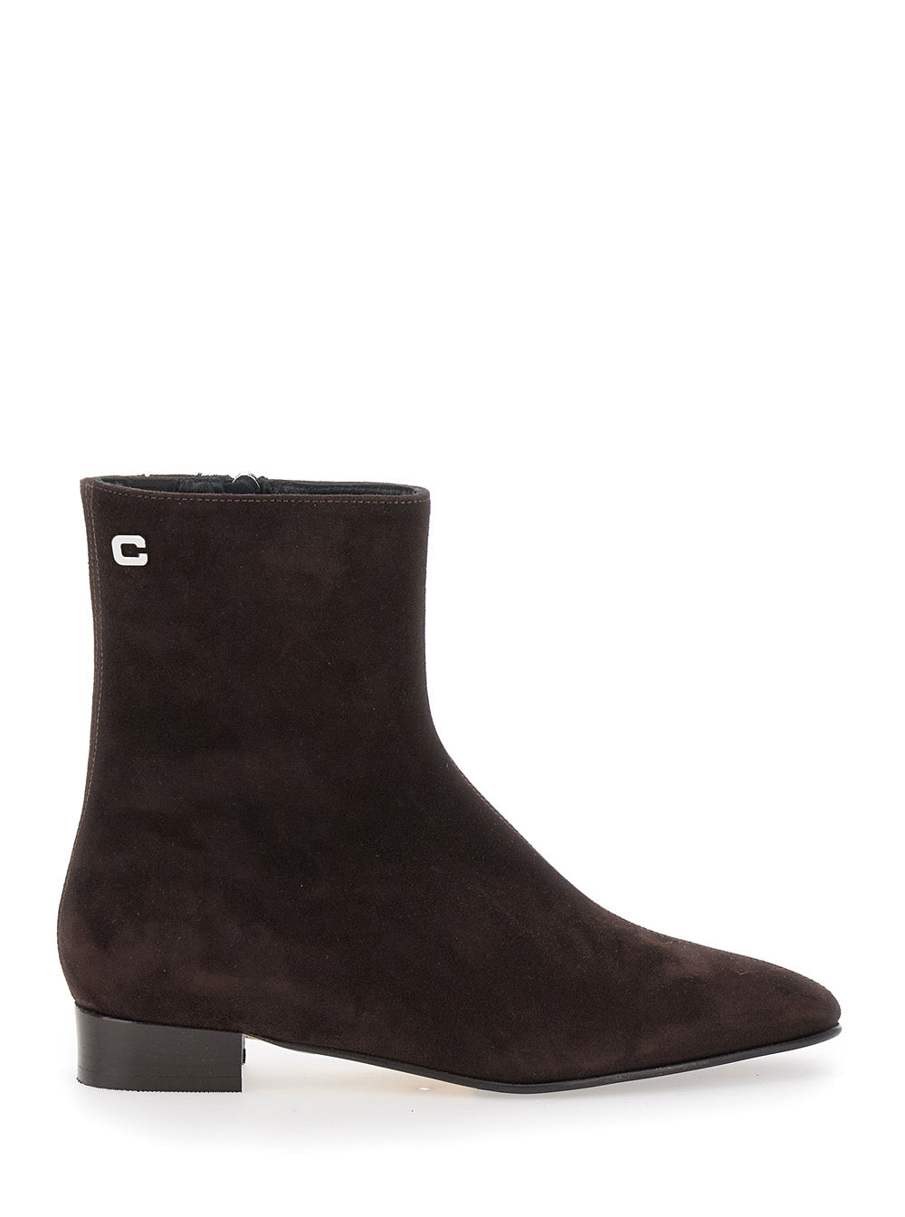 Brown Boots With Logo Embroidery and Side Zip