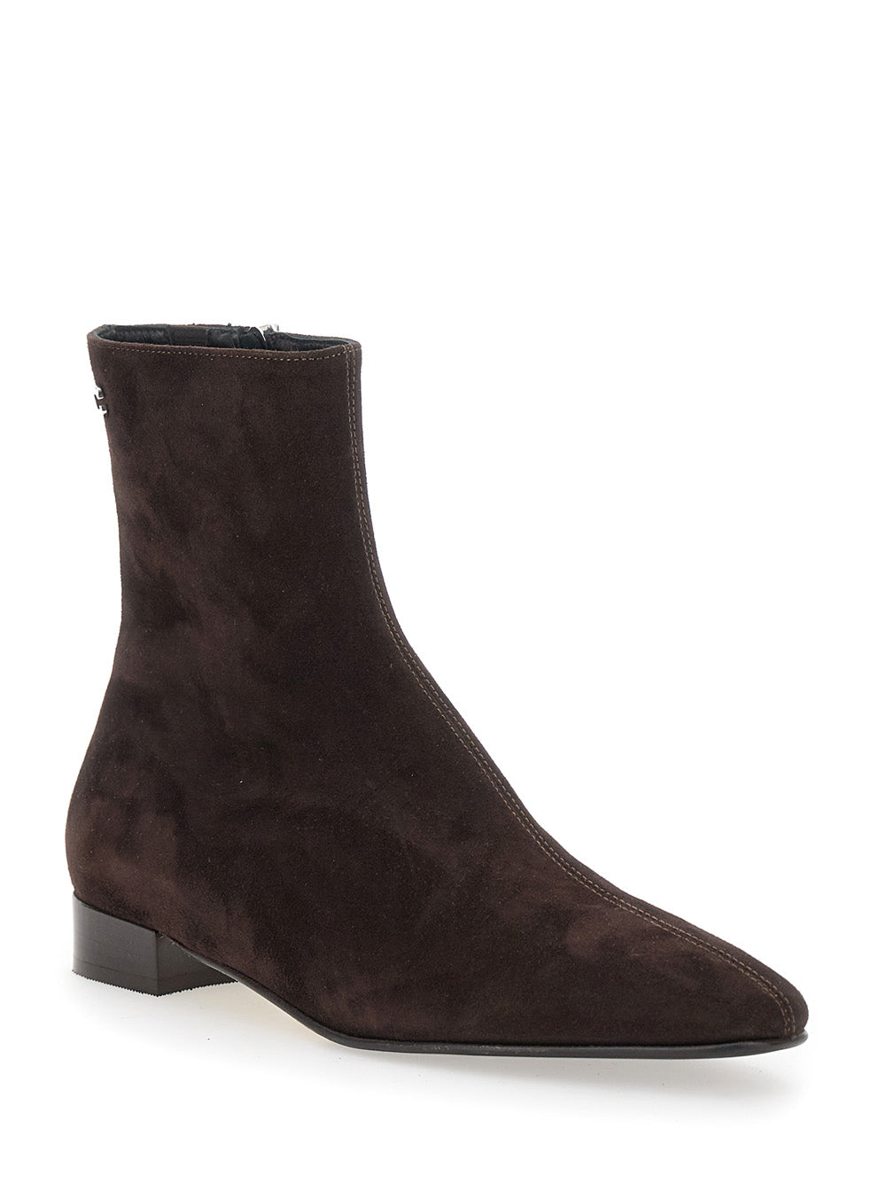 Brown Boots With Logo Embroidery and Side Zip