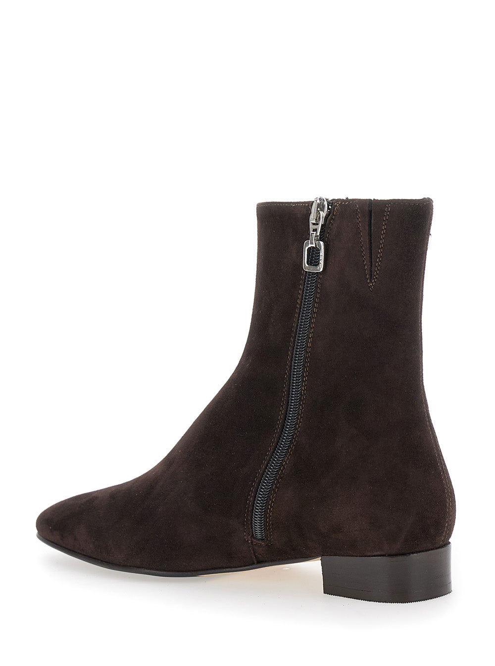 Brown Boots With Logo Embroidery and Side Zip