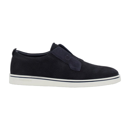 Blue Laceless Oxford Shoes With Round Toe