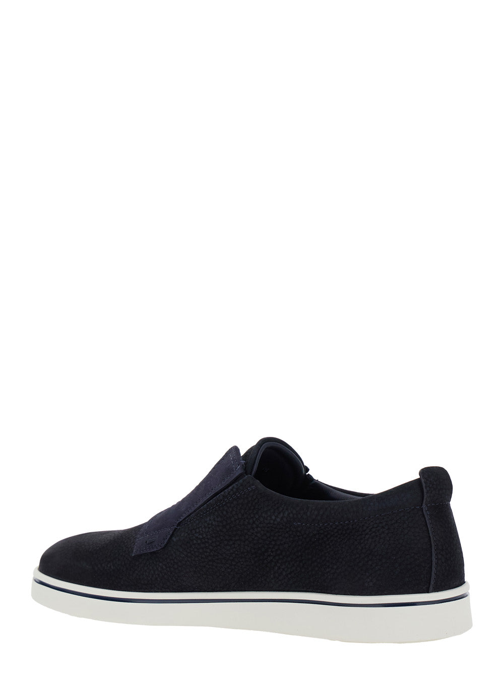 Blue Laceless Oxford Shoes With Round Toe