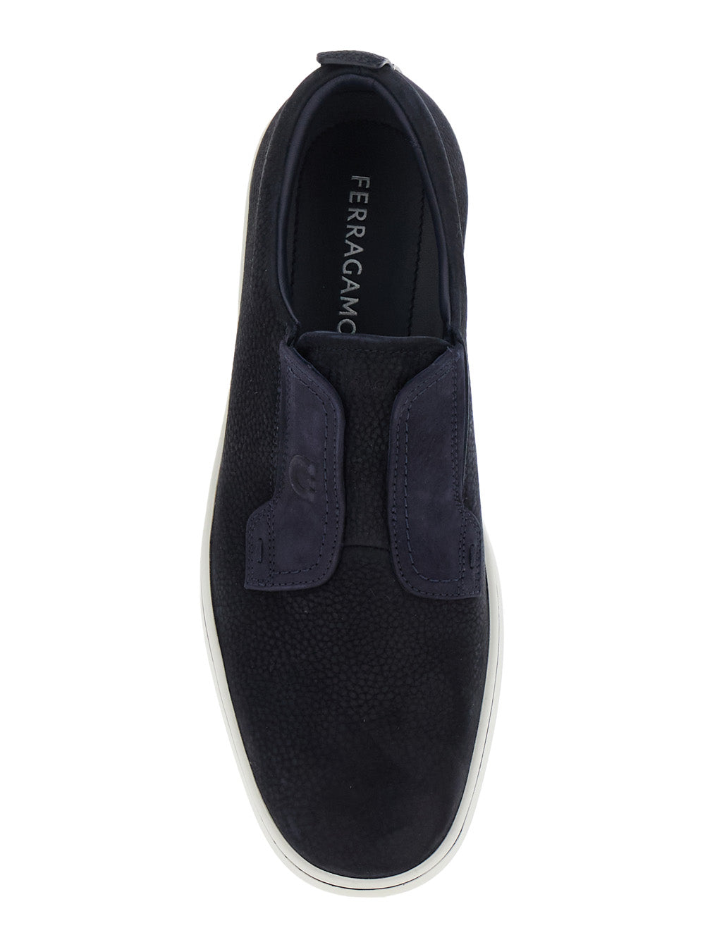 Blue Laceless Oxford Shoes With Round Toe