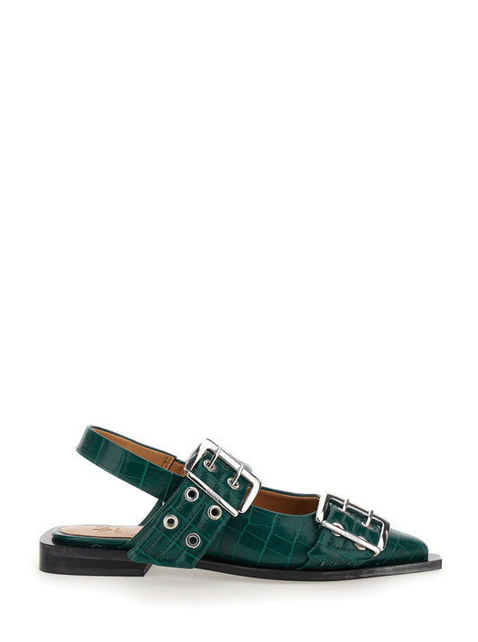 Green Ballet Shoes With Double Buckle