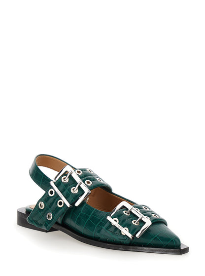 Green Ballet Shoes With Double Buckle