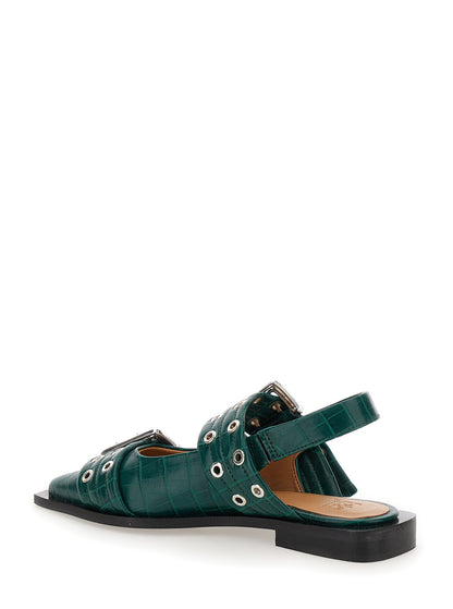 Green Ballet Shoes With Double Buckle